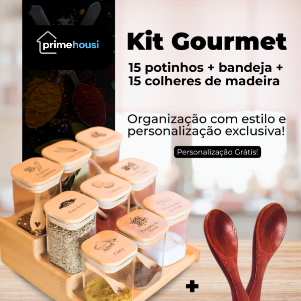 Kit 15 Potes Organiza Gourmet™ + Gravação a Laser (PERSONALIZADA) + Bandeja | Só até 23:59!