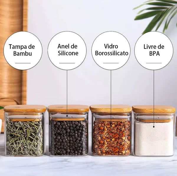 Kit 15 Potes Organiza Gourmet™ + Gravação a Laser (PERSONALIZADA) + Bandeja | Só até 23:59!
