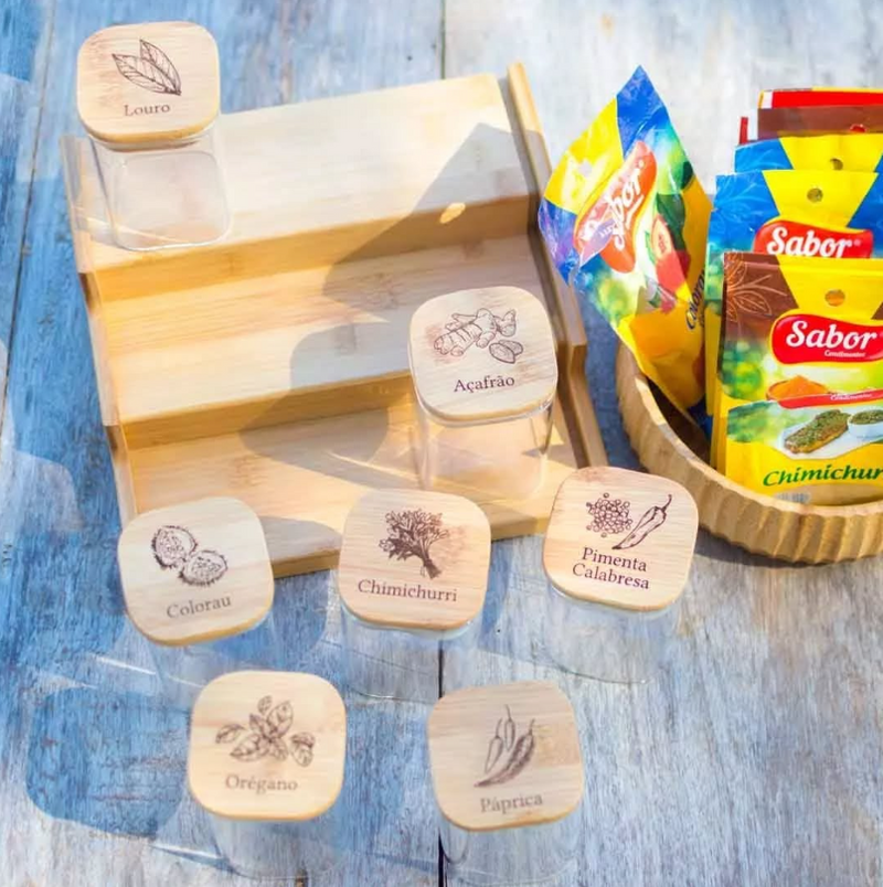 Kit 15 Potes Organiza Gourmet™ + Gravação a Laser (PERSONALIZADA) + Bandeja | Só até 23:59!