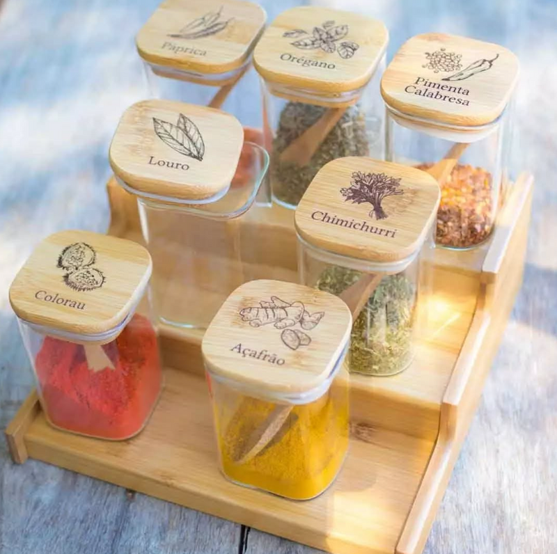 Kit 15 Potes Organiza Gourmet™ + Gravação a Laser (PERSONALIZADA) + Bandeja | Só até 23:59!